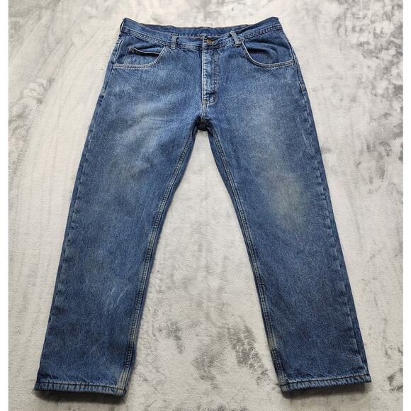 Polar King Key Flannel Lined Jeans Mens 38x30 Blue Denim Workwear Winter Cozy - Picture 1 of 14